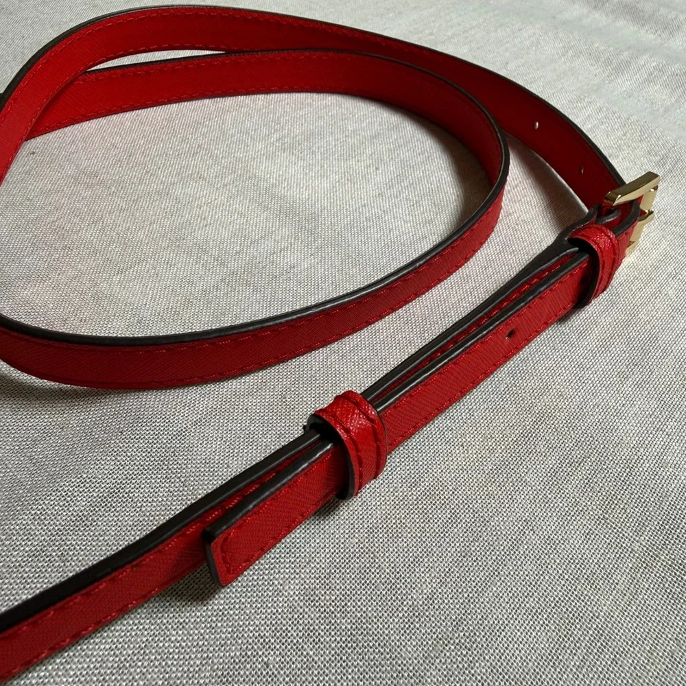 Michael Kors Red Saffiano Leather Adjustable Crossbody Bag Strap Gold Hardware